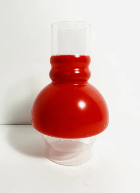 7.25” Red & Clear Glass Oil Kerosene Hurricane Lamp Chimney Shade 3" Fitter VTG