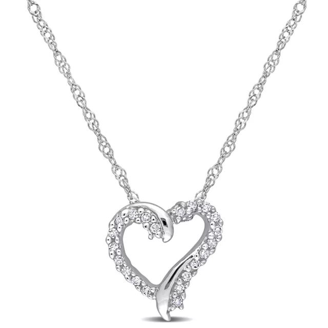 Amour 10k White Gold 1/10 CT Diamond TW Heart Pendant With Chain - 17 in