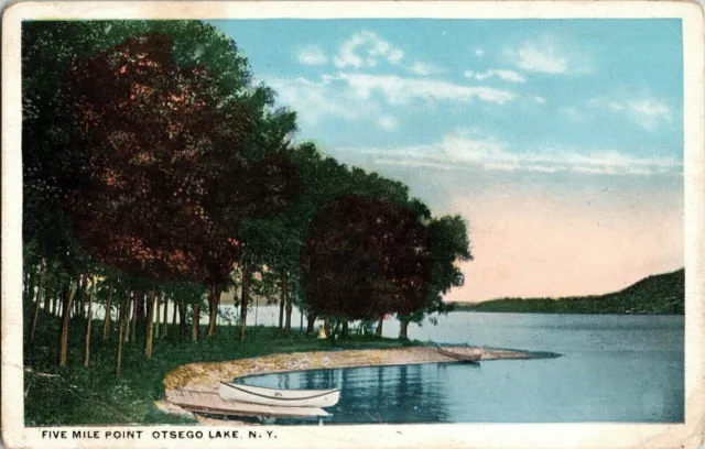 Five Mile Point Otsego Lake New York NY Canoe Divided Back Postcard UNP Vintage