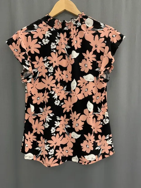 ADRIENNE VITTADINI Womens Blouse Size Large Floral Mock Neck Flutter Cap Sleeves