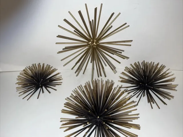 Curtis Jere Style Pom Pom Urchin Set of 4 Wall Decor Mid Century Modern 3