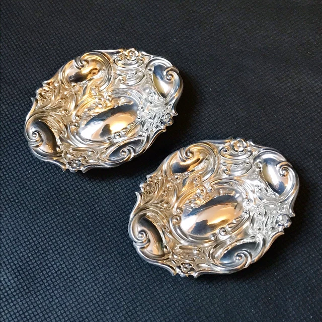 1887 & 1897 Pair Solid Sterling Silver Pin Dishes, Joseph Gloster & John Wilmot
