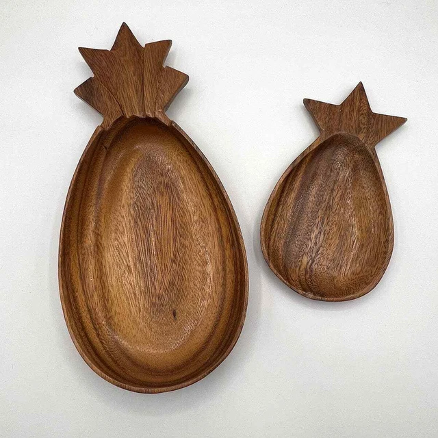 Alii Woods Honolulu Set of 2 Vintage Carved Wooden Pineapple Bowls Home Decor