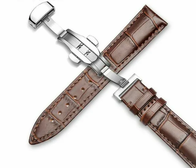 Universal Genuine Leather Watchbands Steel Butterfly Buckle 12-24mm Watch Strap