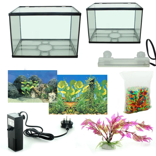 Glass Aquarium Fish Tank Kit 18L 26L Starter Set Air Pump Filter Net LED Light