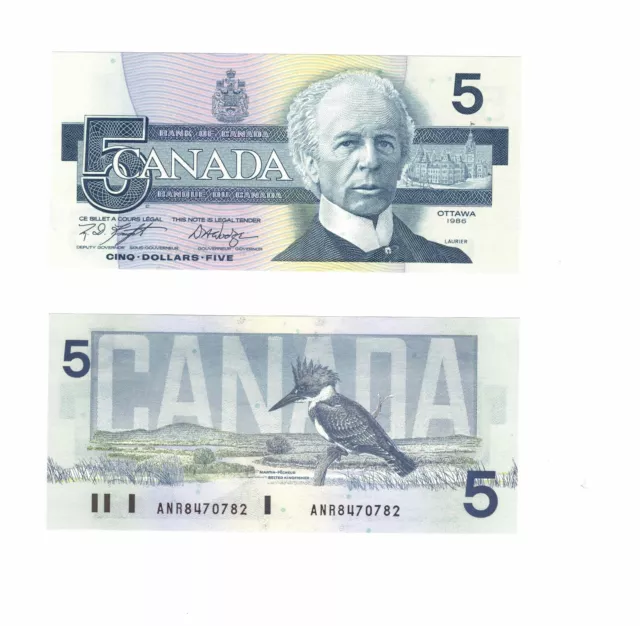 1986 Canadian Five Dollar Bank Note