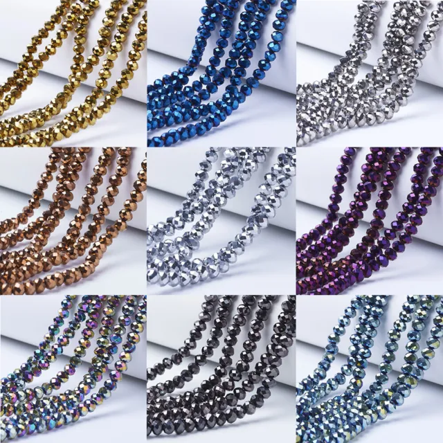 10 Strands Faceted Rondelle Electroplate Transparent Glass Beads Strands 4x3mm