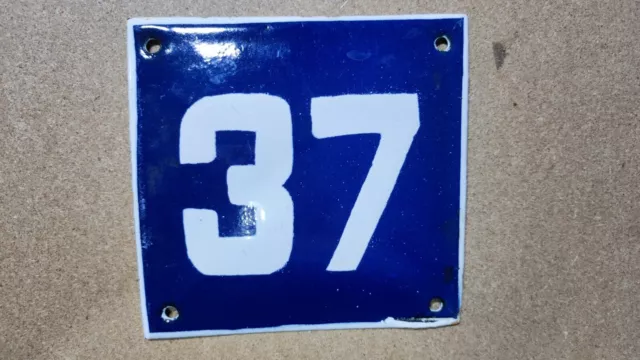 Vintage Enamel Sign Number 37 Blue House Door Street Plate Metal Porcelain Tin