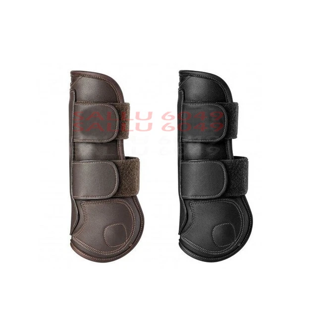 New Large Genuine Black & Brown Leather Lightweight Horse Leg Splint Boot