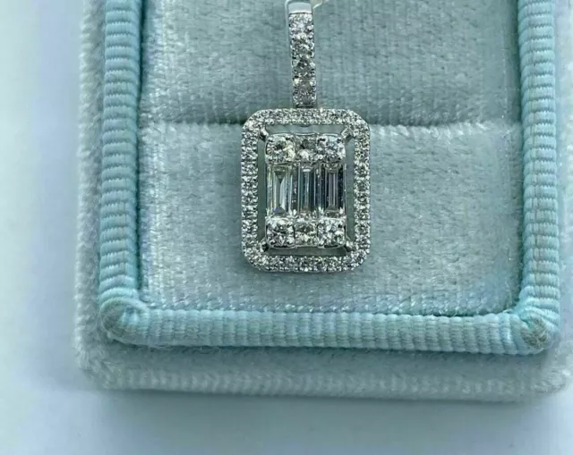 2.20Ct Baguette Cut VVS1/D Diamond Custer Pendant 14K White Gold Finish