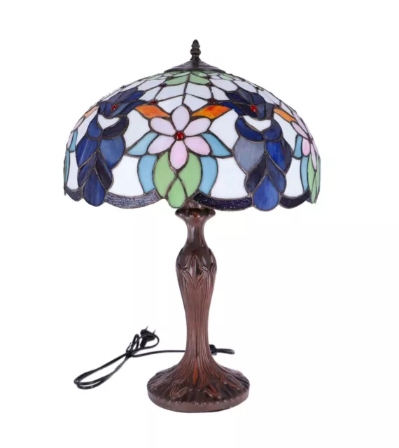 Lampada da tavolo in stile tiffany base in lega e vetro realizzato a mano 62 cm