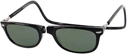 CliC Ashbury Bifocal Sun Reader Designer Reading Glasses, Black, +3.00