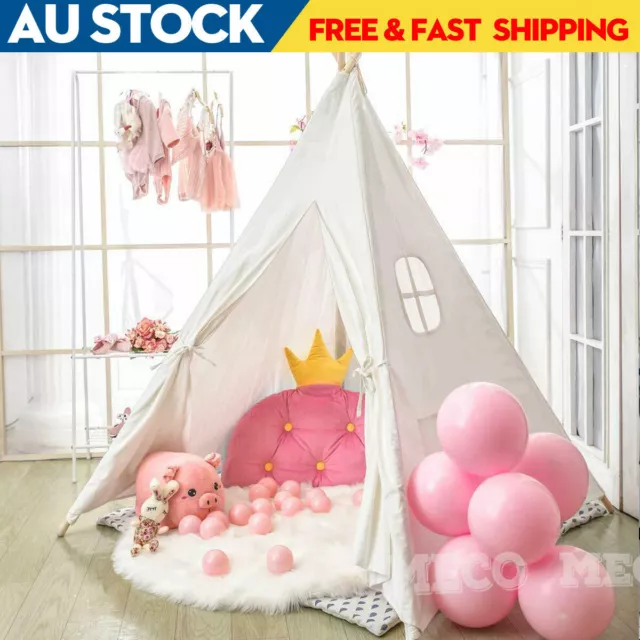 1.8M Large Cotton Canvas Kids Teepee Tent Indoor Outdoor Indian Baby Bed Gift AU