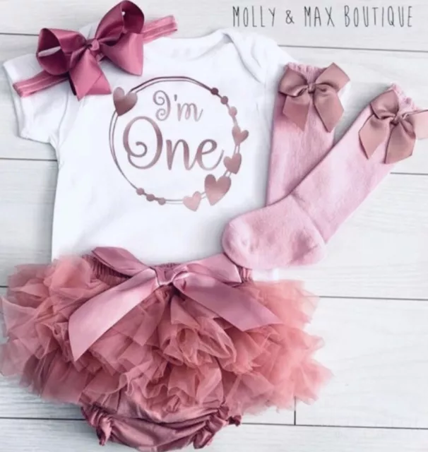 Baby Girls 1st First Birthday Outfit Cake Smash Set Frilly Tutu Knickers I'm One