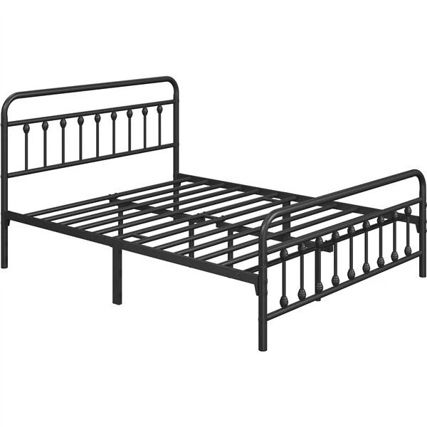 KING SIZE BED Vintage Iron Platform Bed with High Headboard and