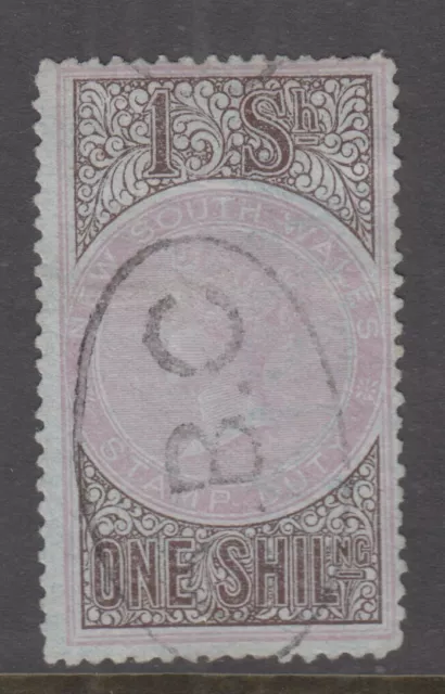 NSW 1866 1/- QV STAMP DUTY - revenue- **very blue paper**  FU