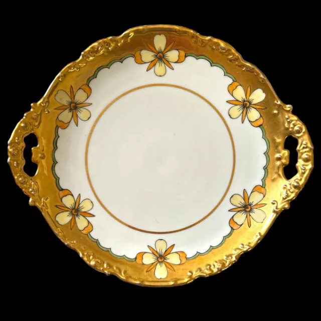 Antique LS & S Limoges Handled Plate & 6 Plates Hand Painted Floral & Heavy Gilt 3