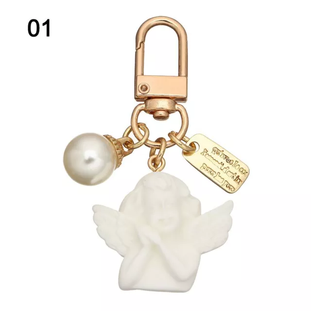 Bag Ornaments Car Key Ring Charms White Angel Heart Key Chain Keychain Pearl