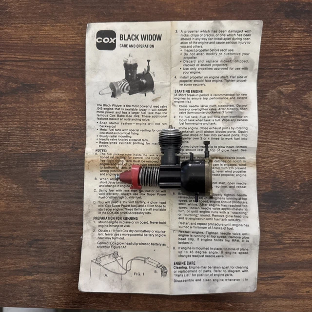 Tyco Rc Vntage COX Black Wdow Control Lne RC Glow Arplane