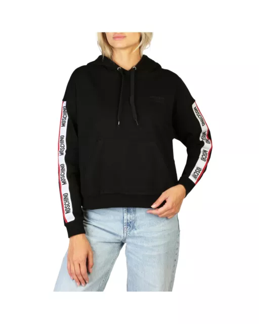 Moschino Long Sleeve Cotton Blend Sweatshirt with Fixed Hood  -  Sweatshirts &