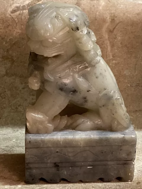 RARE VTG Chinese Carved Soap Stone Foo Dog Statue Stamp
