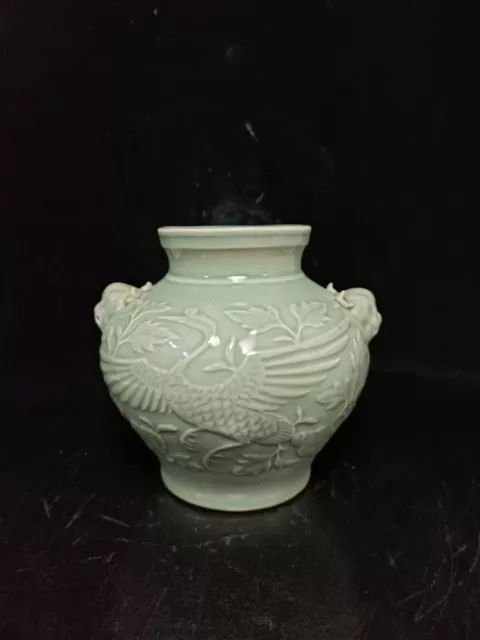 6“China exquisite porcelain Song Dynasty Longquan Phoenix pattern Tiger Head pot