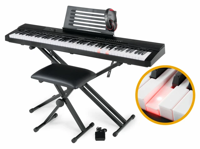 Clavier Piano Numérique Synthé 88 Touches Lumineux USB Kit Support Banc Casque