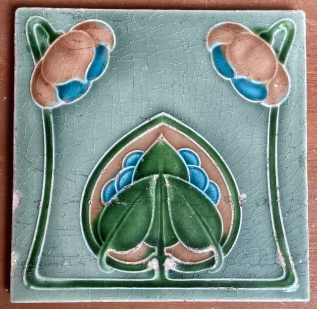 England - Antique Art Nouveau Majolica Tile C1900