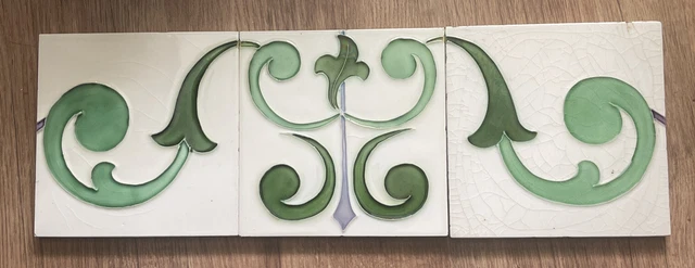 Unusual Run Of Three Art Nouveau Arts & Crafts Antique Pottery Tiles