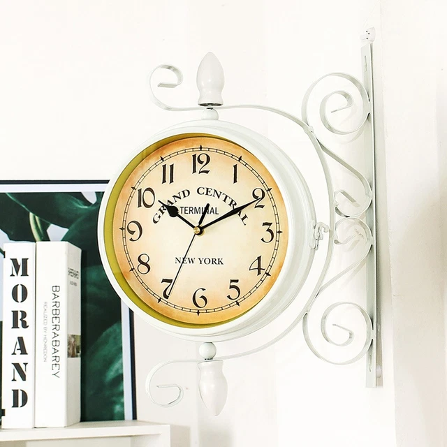 Horloge Murale Double Face QOTSTEOS - Style Gare Vintage - 21,8cm - Pour Intérieur/extérieur