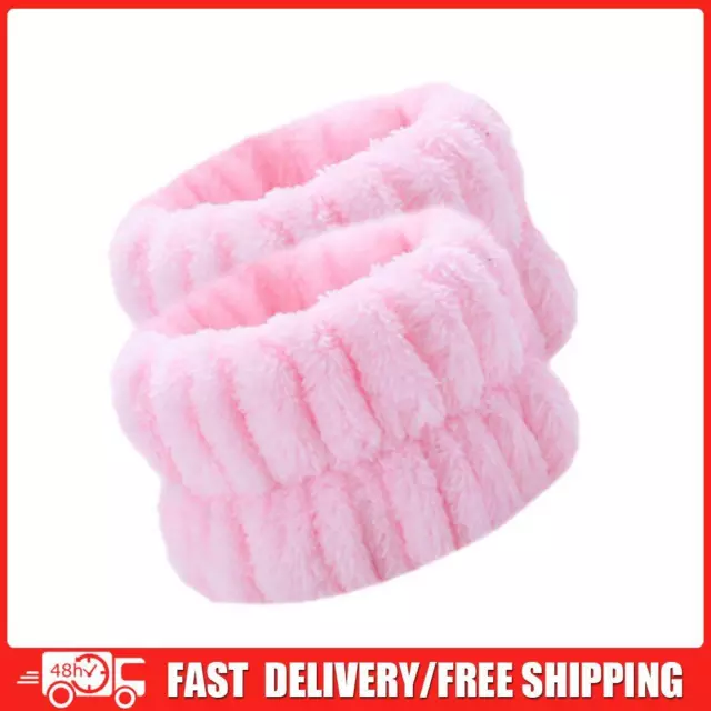 2pcs Absorbent Sweatband Flannel Waterproof for Washing Face (Pink)