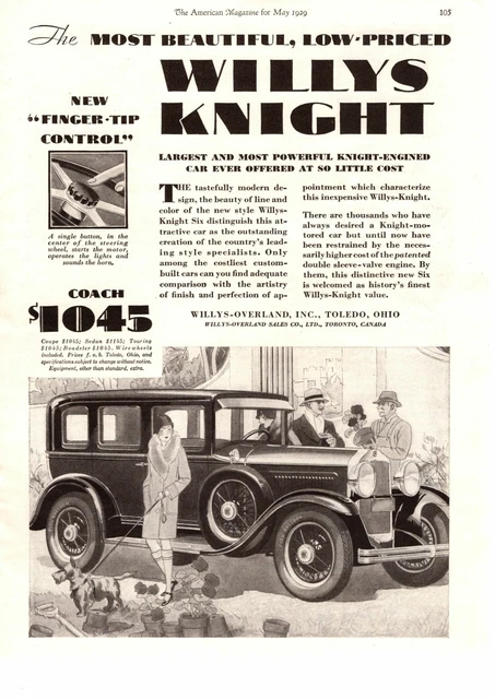 1929 Willys Knight Coach Flapper Girl Schnauzer Dog Knee High Pantyhose Print Ad