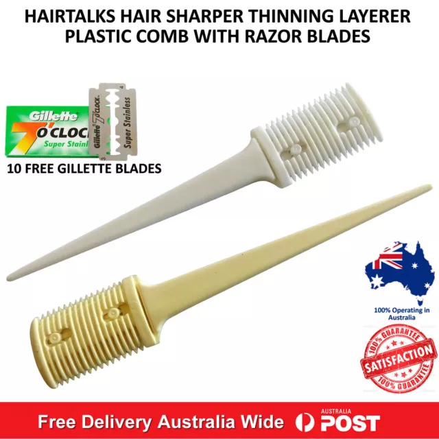 Hair Sharper Thinning Layerer Shaper Cutting Plastic Comb Plus 10 Razor Blades