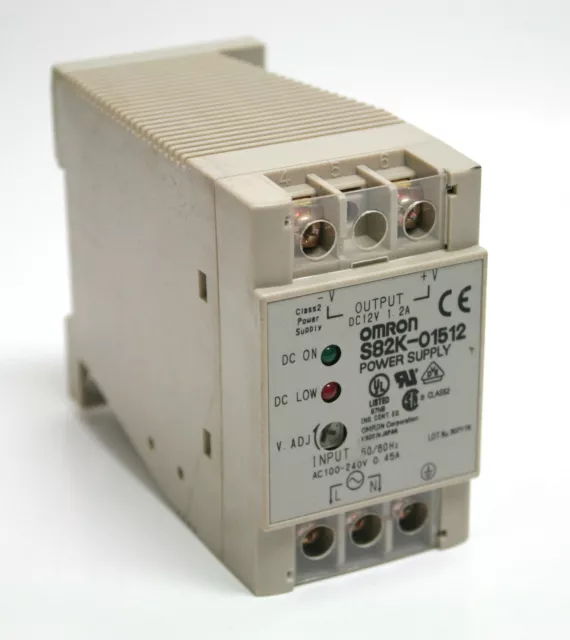 Class 2 Power Supply OMRON S82K 01512 15W 0.45A 100-240VAC Output 12VDC 1.2A