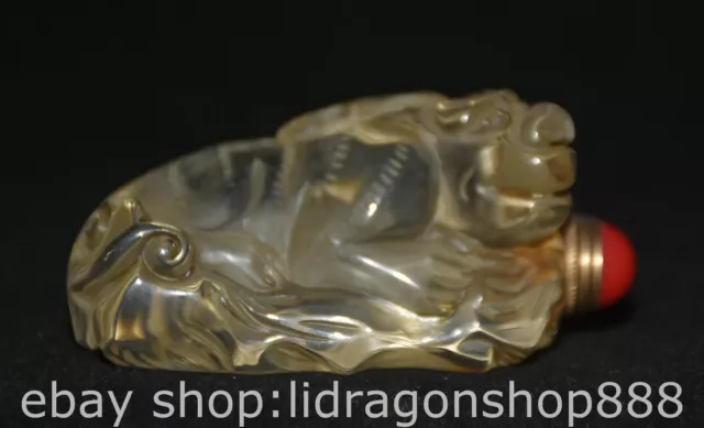 3" Chinese Natural Crystal Carving Dynasty Unicorn Beast Snuff bottle box