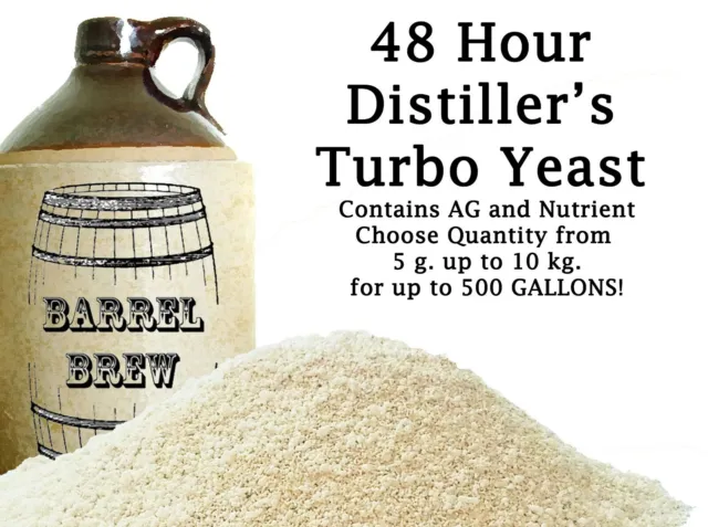 48 Hour Turbo Yeast w/ AG Moonshine Alcohol Whiskey Rum Vodka UP TO 500 GALLONS