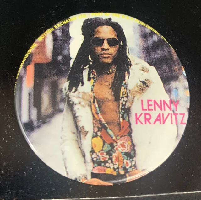 Vintage 90 Y2K Pin Back Button Hip Hop Music Band Round Rock Lenny Kravitz Swag