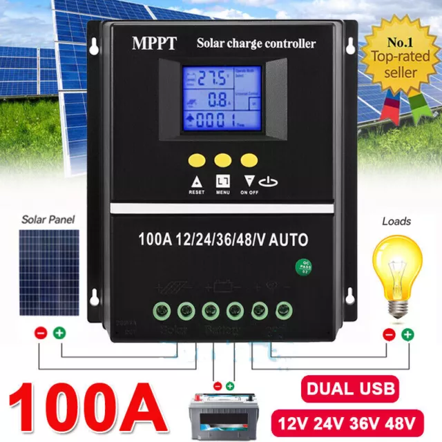 100A MPPT Solar Ladegerät Controller Panel Regler 12V/24V/36V/48V Daul USB LCD