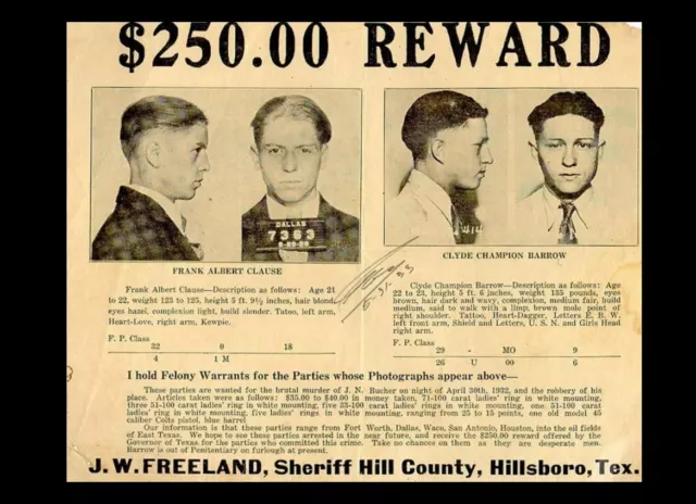 WANTED POSTER BONNIE Parker and Clyde Barrow outlaws Joplin Missouri ...