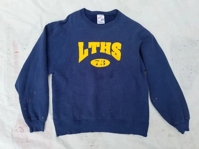 Vintage LTHS LaGrange IL Crew Sweatshirt Sz Large NAVY BLUE 70s Jerzees