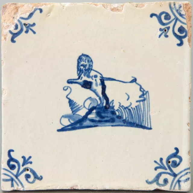 Nice Dutch Delft Blue animal tile, jumping dog, mid 17th. century.