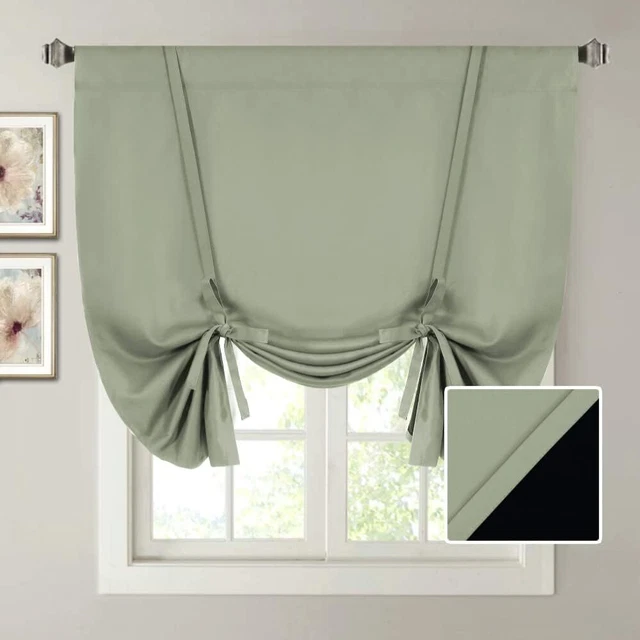 H.VERSAILTEX 100% Blackout Tie Up Curtains for Bedroom Thermal Insulated Curtain