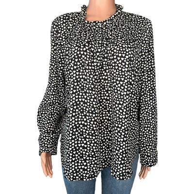 J Crew Mercantile Top Women's 20 Black White Heart Print Long Sleeve Half Button