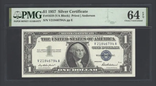 United States-Silver Certificate 1 Dollar 1957 Fr#1619 (VA Block) UNC Grade 64