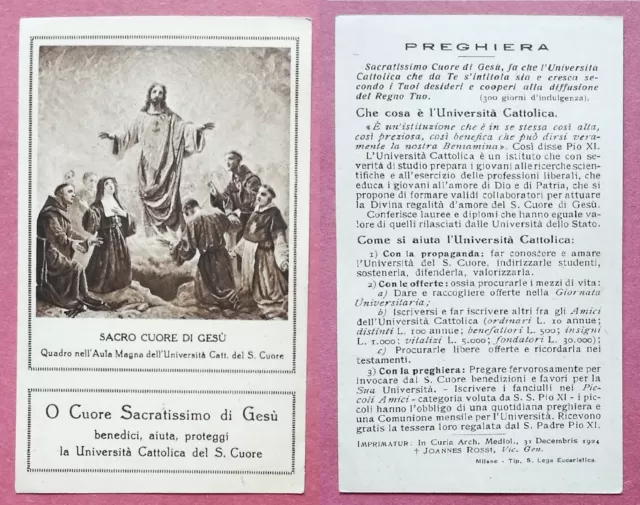 Santino Holy Card 1924: Sacro Cuore di Gesù - Quadro Università Cattolica