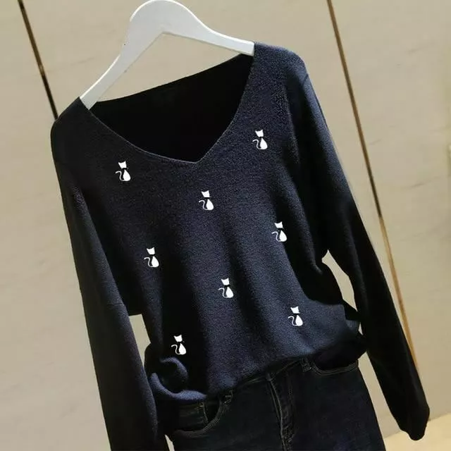 1 Pc Women Turtleneck Sweater Solid Color Embroidery Cartoon Panda Bear Cute Str 2