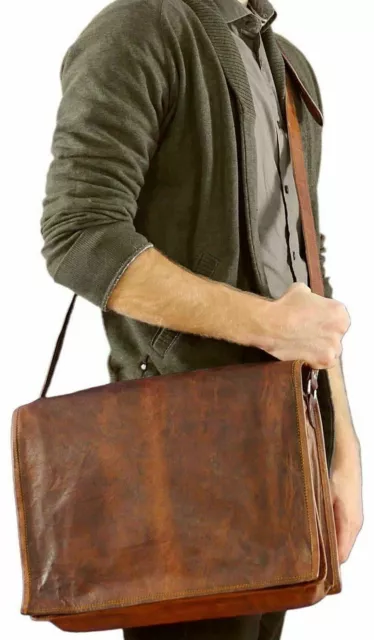 Vintage Genuine Leather Messenger Briefcase Satchel Laptop Shoulder Bag For Men