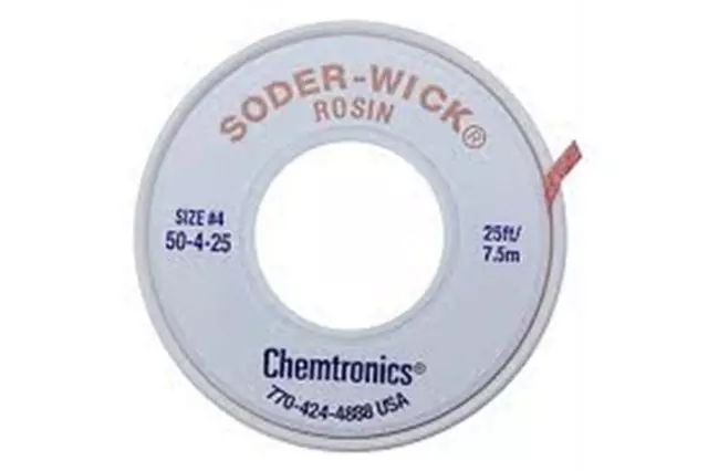 Chemtronics 50-4-25 Soder-Wick Rosin De-Soldering Braid, 0.110", 25'