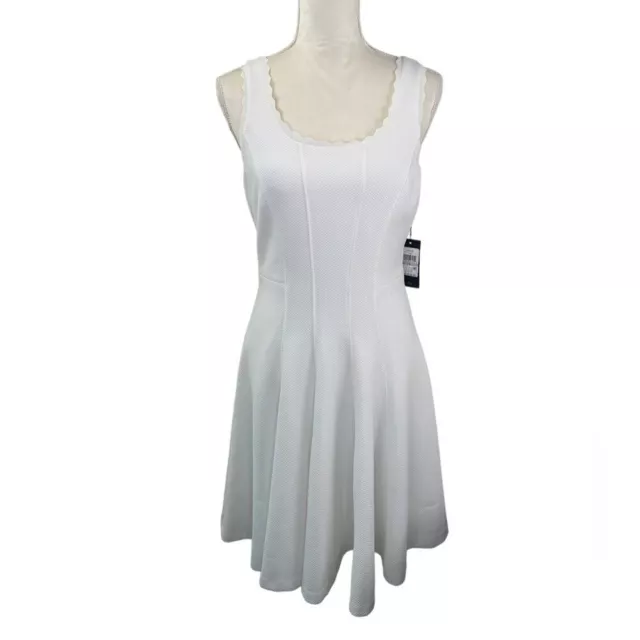 NEW Tommy Hilfiger Ivory Sleeveless Scalloped Pique Fit & Flare Dress SZ 6 Chic