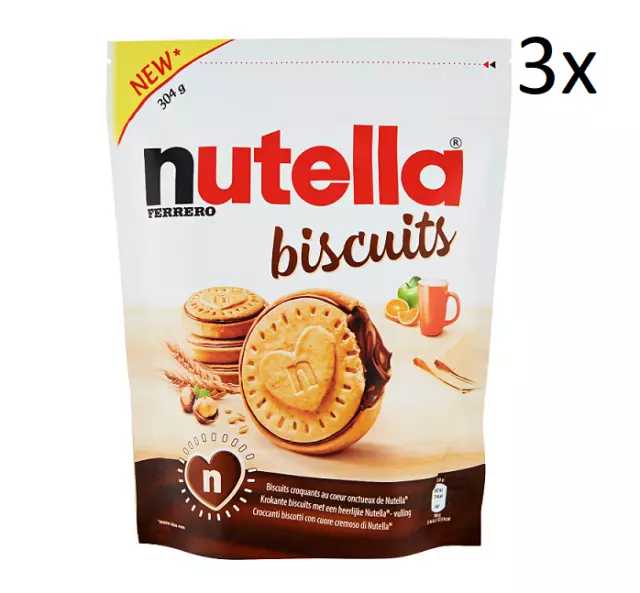 3x Ferrero Nutella Biscuits Mit Nutella gefüllte Kekse mit Haselnusscreme 304g